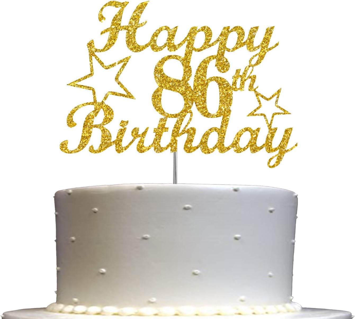 86 Birthday Cake Topper Gold Glitter, Party Decoration Ideas, Premium Quality, Sturdy Doubled Sided Glitter, Acrylic Stick. Made in USA (86th)