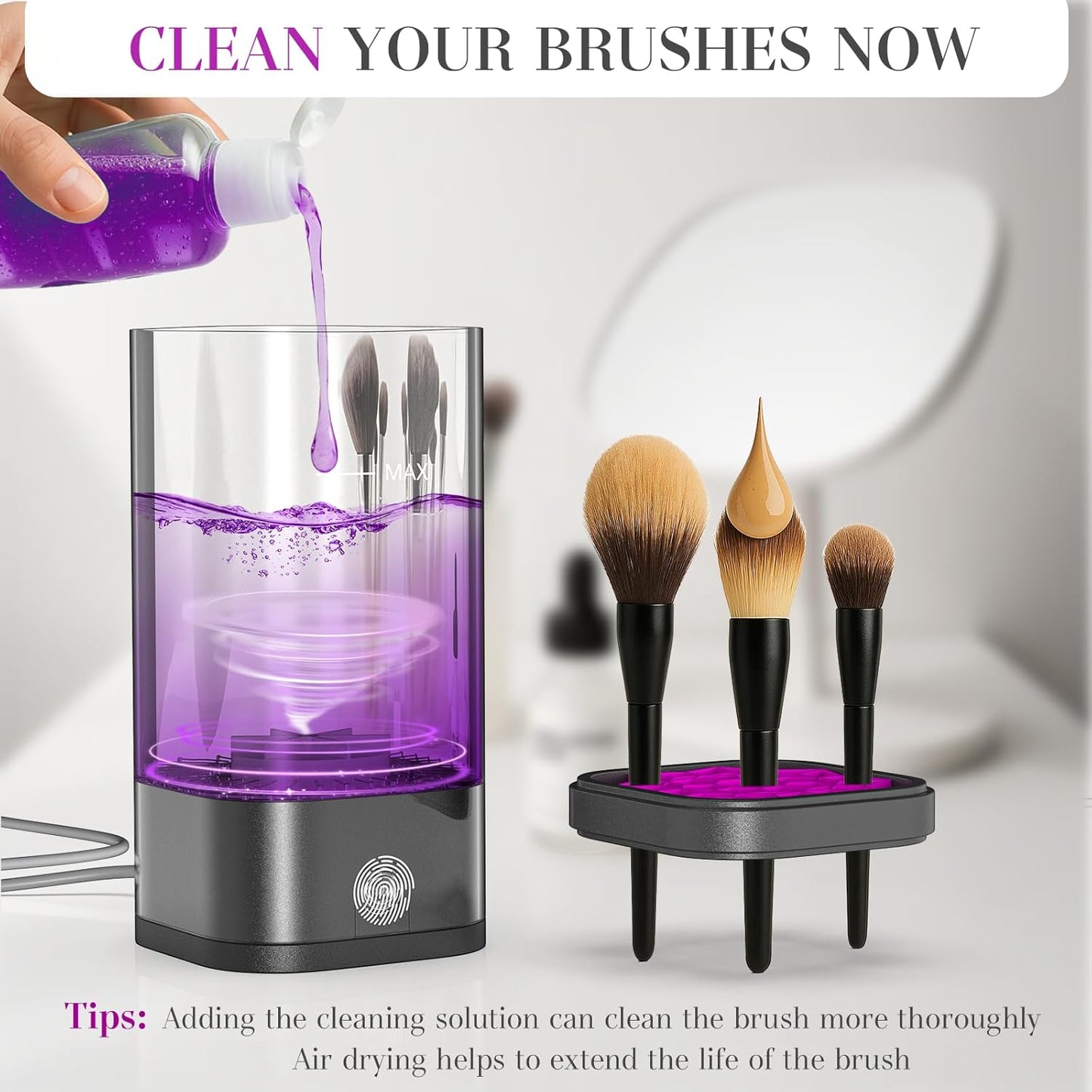 Electric Makeup Multi-Functional Cosmetic Brush Cleaner, Portable Automatic Makeup Brush Cleaning Solution With Dryer-Holder, Charger, USB-C cable, Beauty Gift for Women
