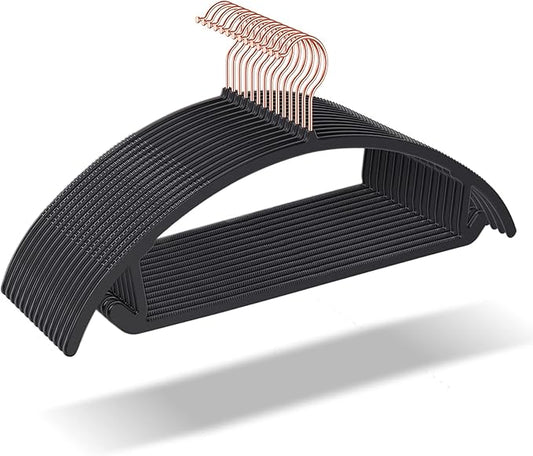 OIKA Hangers 50 Pack No Shoulder Bump - Space Saving Huggable Closet Hangers with 360Â° Rotating Hooks, Heavy Duty Non-Slip for Shirts, Pants, Coats (Black)
