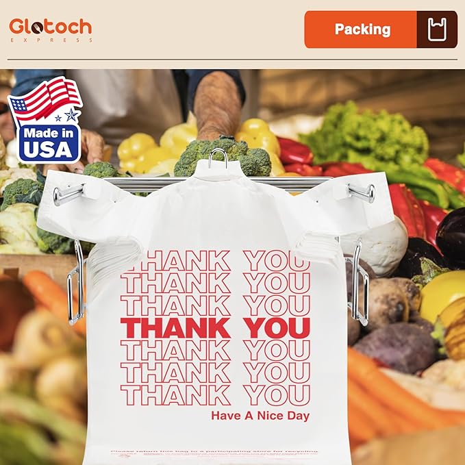 Glotoch 20000 Count (20K) Plastic Thank You Bags in Bulk for Small Business in Bulk, 11.5 x 6.5 x 21 White Grocery Bags with Handles for Restaurant, Retail, Grocery, Takeout, Stores, T-shirt Shopping