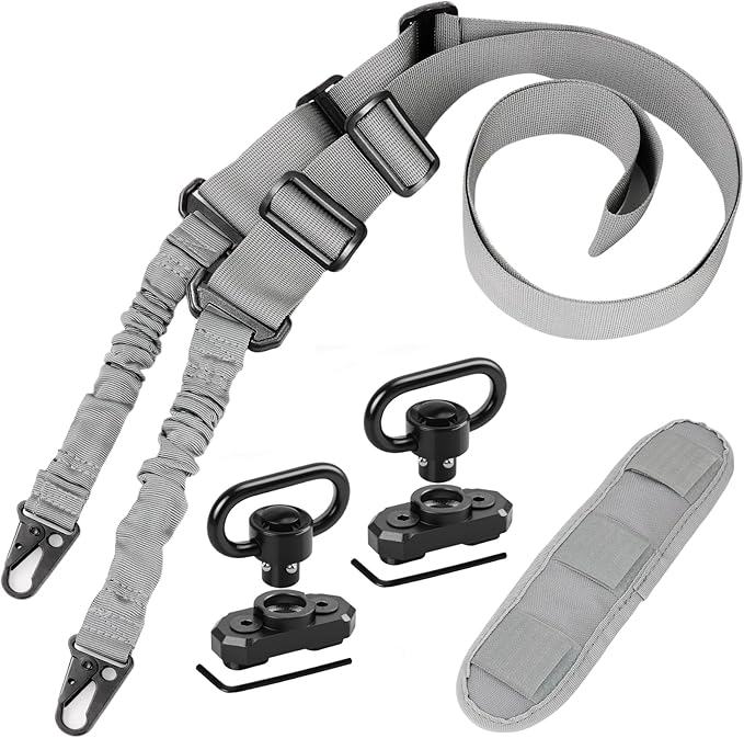REERON Two Point Traditional Slings Set | Extra Long Adjustable Rifle 2 Point Sling + 2 Pack 360Â° Rotation 1.25" QD Sling Swivel Mounts for M-Rails + Shoulder Pad