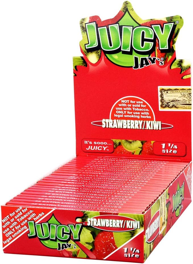 24 Packs (1 box) Juicy Jay's 1.25" Pure Hemp Rolling Papers Strawberry Kiwi