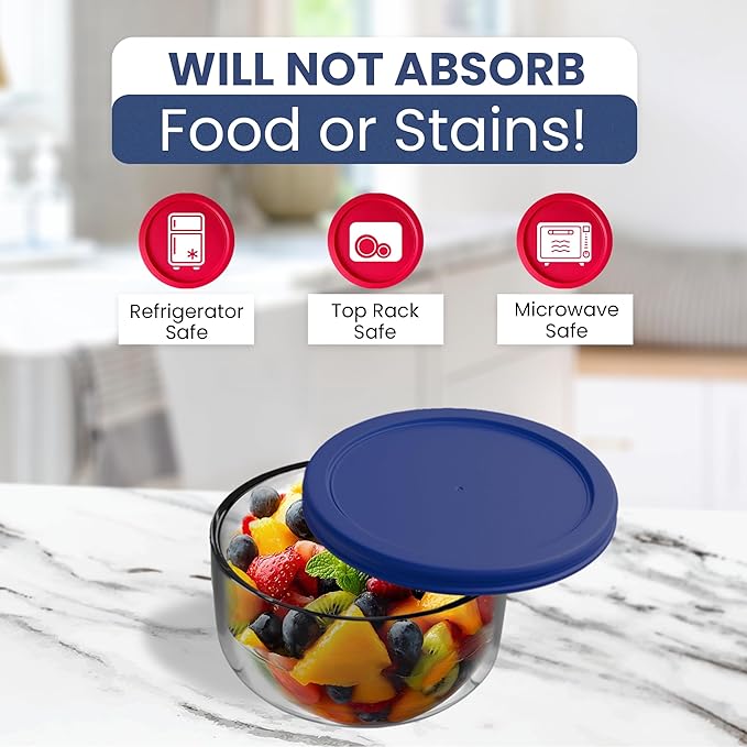 Replacement Lids for Pyrex Glass Food Storage Containers Round (2) for 7202-PC 1 Cup (3) for 7200-PC 2 Cup (2) for 7201-PC 4 Cup (2) for 7402-PC 6/7 Cup Red Blue