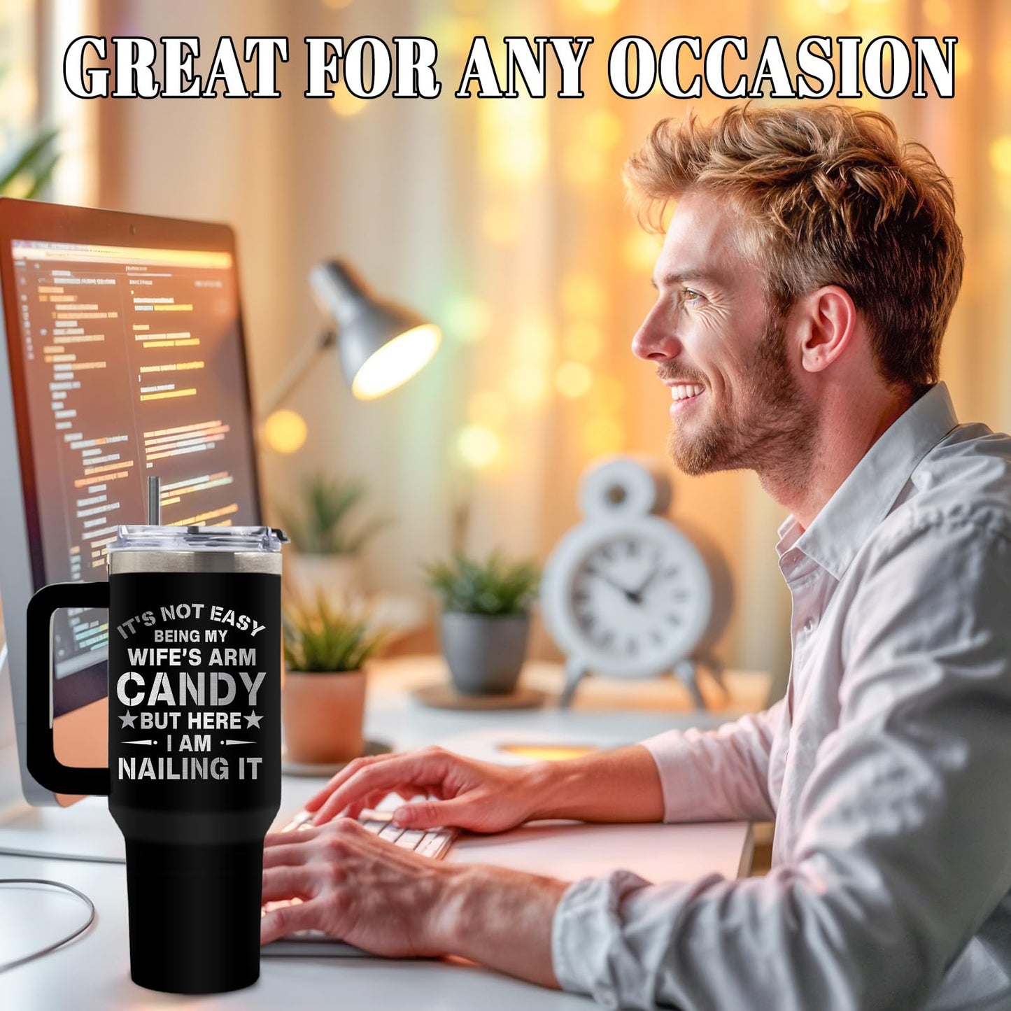 DUUV Gifts for Husband from Wife, Husband Tumbler with Handle 40 Oz, Christmas Thanksgiving Wedding Anniversary Appreciation Birthday Gifts for Husbands Men Him, 1PCS