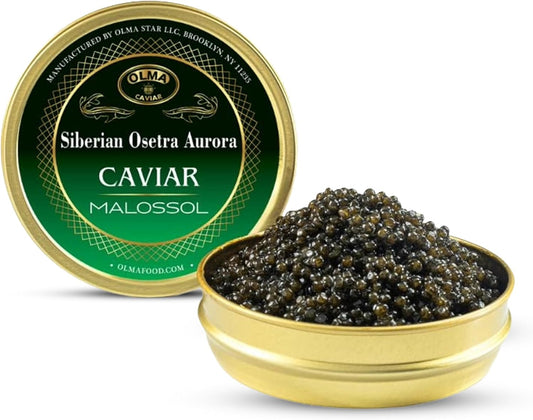 OVERNIGHT SHIPPING - OLMA Siberian Osetra Aurora Black Caviar - Medium Grain Pearls, Superior Grade - 4.4 oz / 125 g
