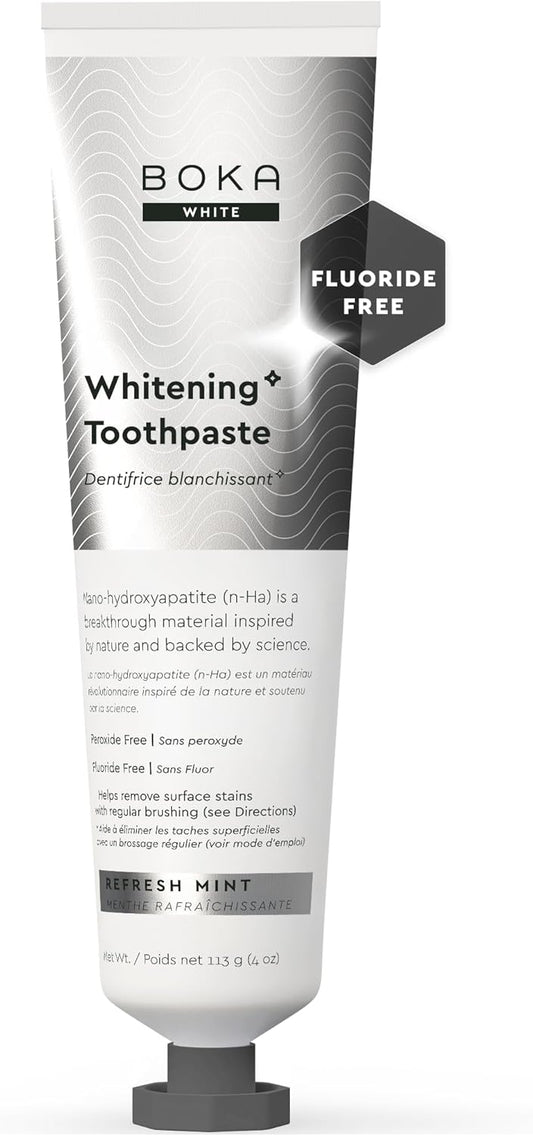 Boka Fluoride Free Toothpaste, Nano Hydroxyapatite Toothpaste, Appropriate for Sensitive Teeth, for Adult, Kids Oral Care - Whitening* Refresh Mint, 4 Fl Oz 1Pk