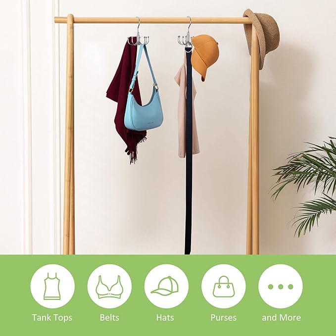 Belt Hanger, Rotatable Belt Organizer for Closet, Accessories Rack, Space Saving Hanging Holder Storage Hook for Belt, Tie, Scarf, Purse, Bra, Tank Top, Silver