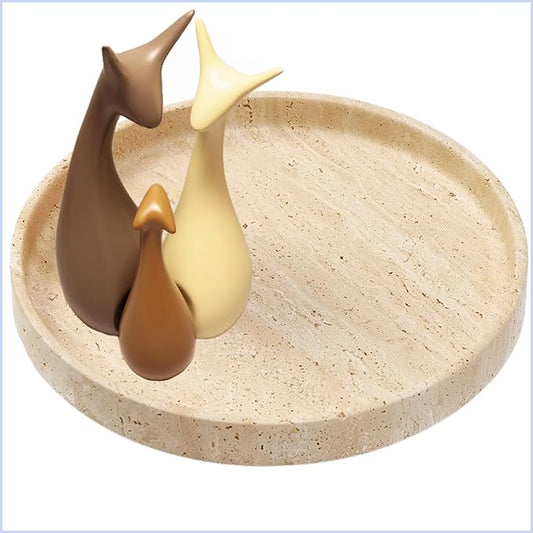 Natural Travertine Vanity Tray â Round Beige Marble Tray for Bathroom, Jewelry, Candle, Perfume, Nightstand & Kitchen Decor, 10 Inch Wabi-sabi Style Decorative Stone Catchall Organizer