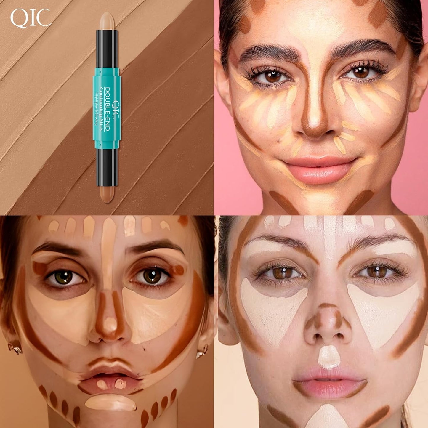 2-in-1 Contour & Highlighter Stick - Dual-Ended, Waterproof, Long-Lasting, for All Skin Tones (03# Nature colour + Light coffee)