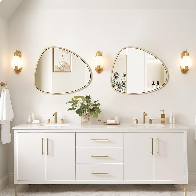 WallBeyond Asymmetrical Mirror, Irregular Wall Mirror, Wall Mirrors Decorative for Bedroom Living Room entryway Hall, Wall Mirror for mid Century Modern Decor 25" H x 20" W, Gold
