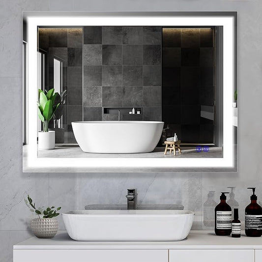 LED Mirror Bathroom 28"x36" LED Bathroom Mirror with Lights Front Lighted Mirror Smart Large Vanity Mirrors Makeup Colors Stepless Dimmable,Anti Fog,CRI95+,Memory Function