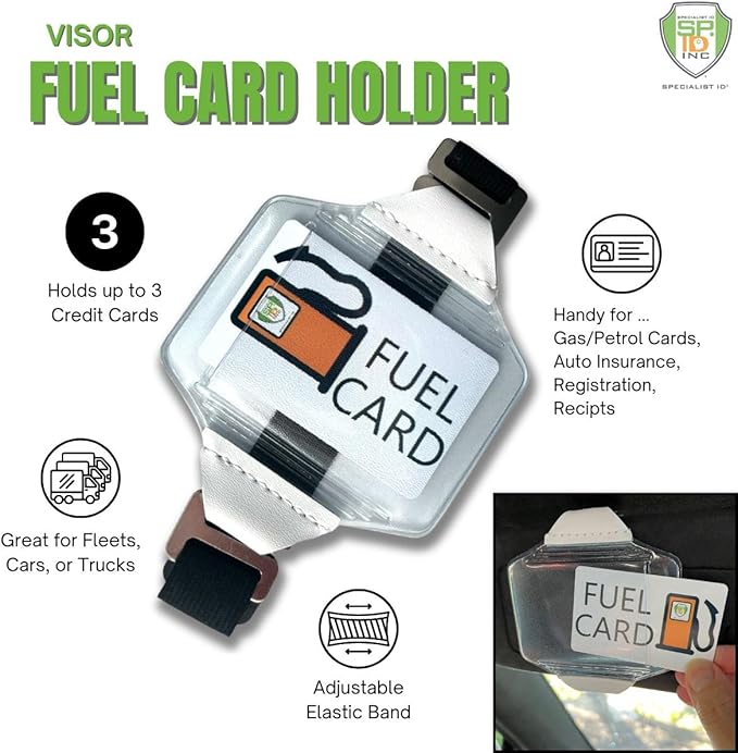 2 Pack - Heavy Duty Visor Fuel Card Holder with Clear Vinyl Pocket - Truck & Car Accessories for Interior - Drivers License, Auto Insurance Card & Fleet Vehicle Gas Log Storage - Specialist ID (Black)