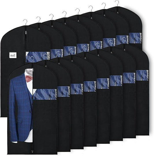 Syeeiex 40ââ Suit Bag, Set of 16 Garment Bags for Hanging Clothes, Suit Covers Bags, Suit Bags for Closet Storage with Clear Window, Suitable for Suits, Shirts, Jackets, Sweaters, Winter Coat(Black)