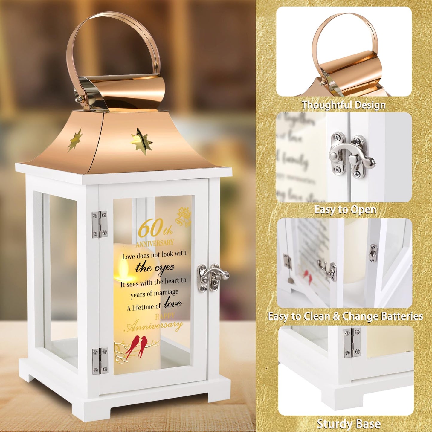 60th Wedding Lantern, Unique 60th Wedding Idea for Couple - Diamond Decoration for Him & Her