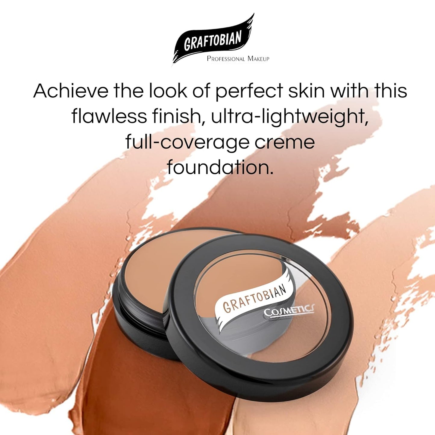 Graftobian HD Glamour Crème Foundation 1/2oz, Weightless Full Coverage Makeup, 65 Inclusive Shades, For All Skin Types, Natural or Full-Glam Looks, For Professionals and Beginners, Porcelain