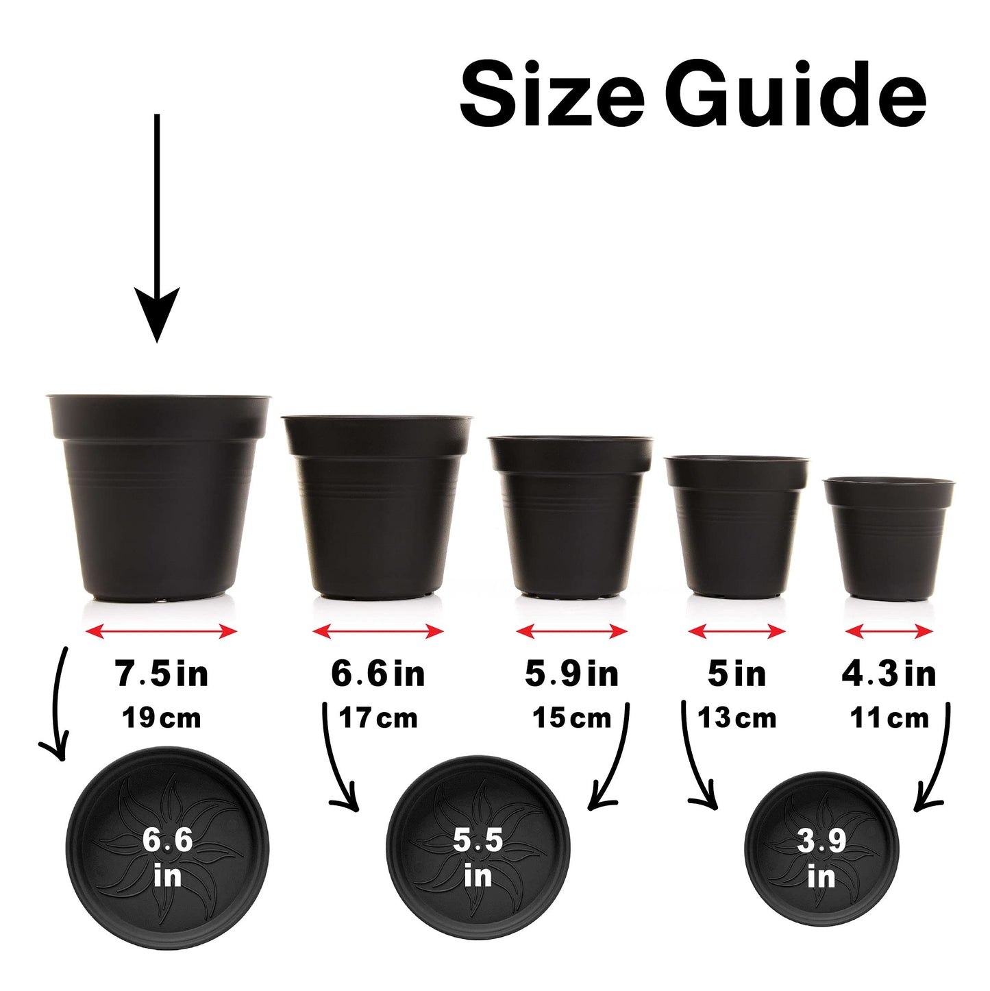 Mintra Garden Pots, 4 Pack Bulk Plastic Plant Pots with Drainage Tray, Round Indoor & Outdoor Decorative Planters with Drain Holes for Flowers, Herbs & Plants, 19cm Diameter – Yellow, 7.5 in