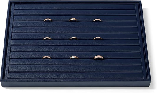 Blue Leather Jewelry Tray Ring Display Trays Earring Display Tray Ring Earrings Studs Tray Jewelry Organizer Showcase Display (Blue)