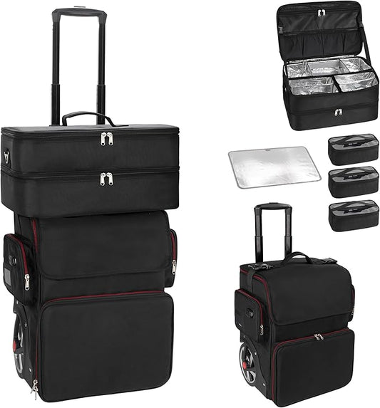 OCHEAL Rolling Makeup Train Case,with 7 Pcs Clear Makeup Bags, Makeup Case On Wheels Carry On Travel Cosmetic Organizer Suitcase, Extra Large Storage Trolley for Hairstylist Cosmetology Artist