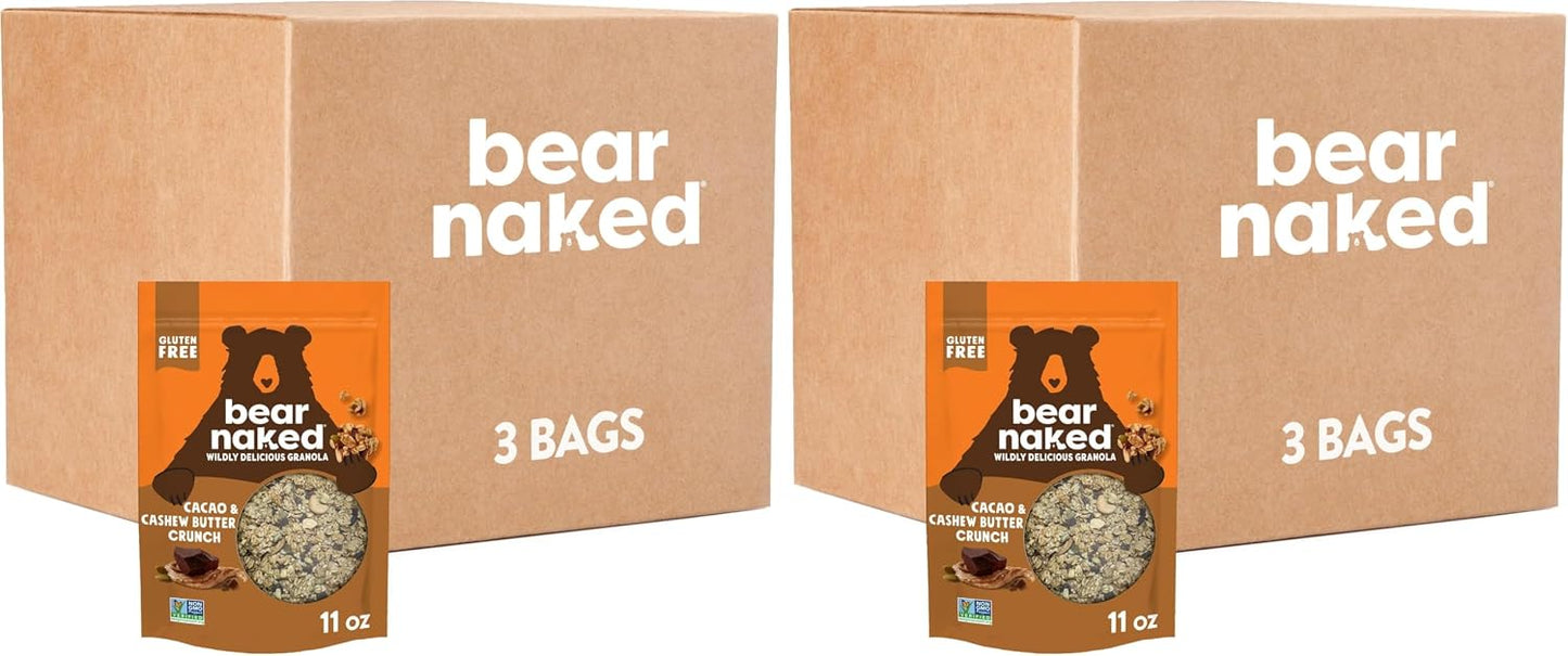 Bear Naked Granola Cereal, Whole Grain Granola, Breakfast Snacks, Cacao and Cashew Butter Crunch (Pack of 6)
