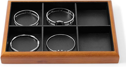 Oirlv Solid Wood 6 Grid Jewelry Organizer Tray Jewelry Drawer Organizer(Black)