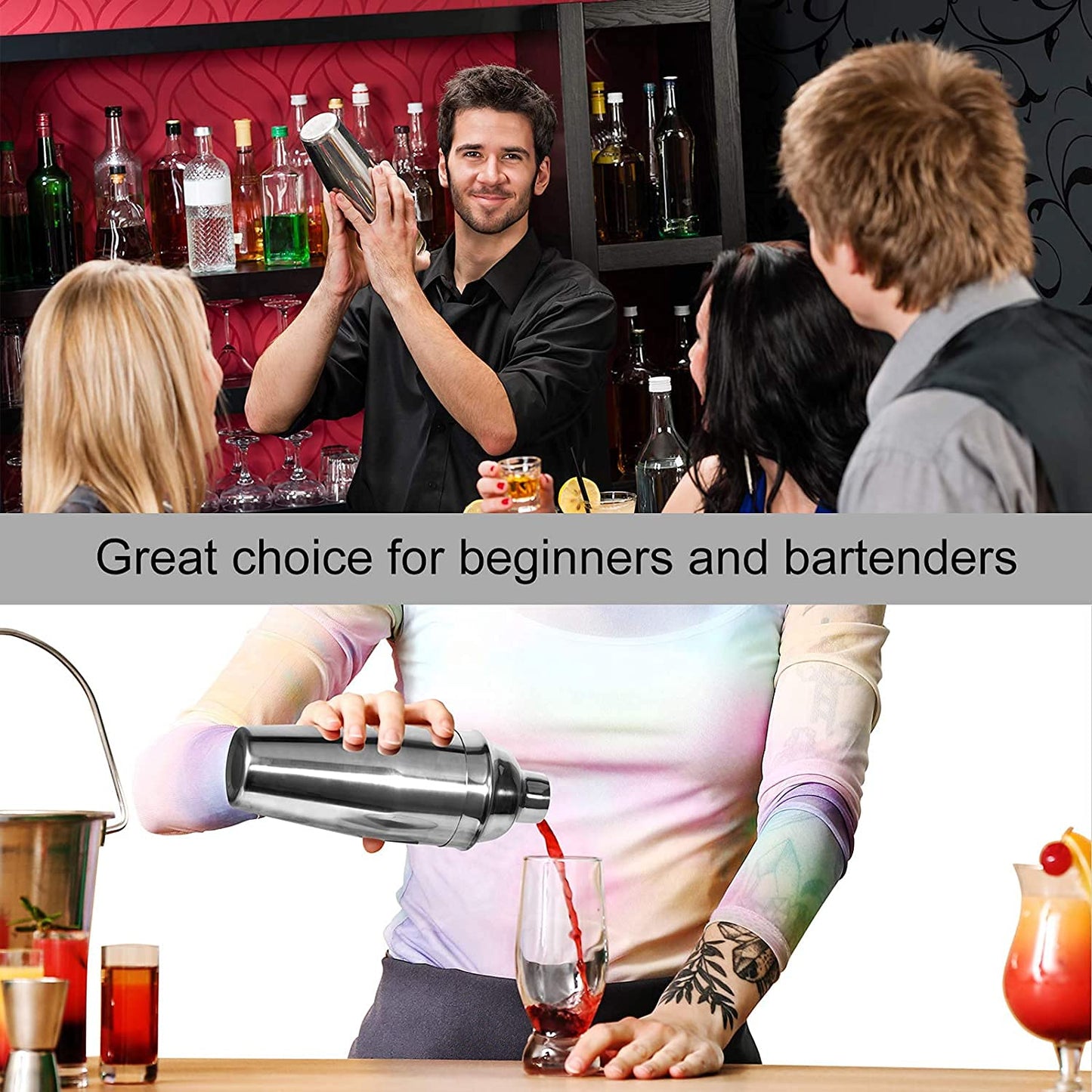 WPHUAW 24oz Cocktail Shaker Bar Set-Professional Margarita Mixer Drink Shaker Professional Stainless Steel Bar Tools Built-in Bartender Strainer for Martini Kit