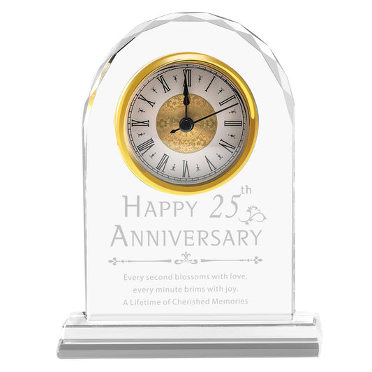 25th Anniversary Wedding Decorations - Crystal Clock & Keepsake Gifts for Couple & Parents