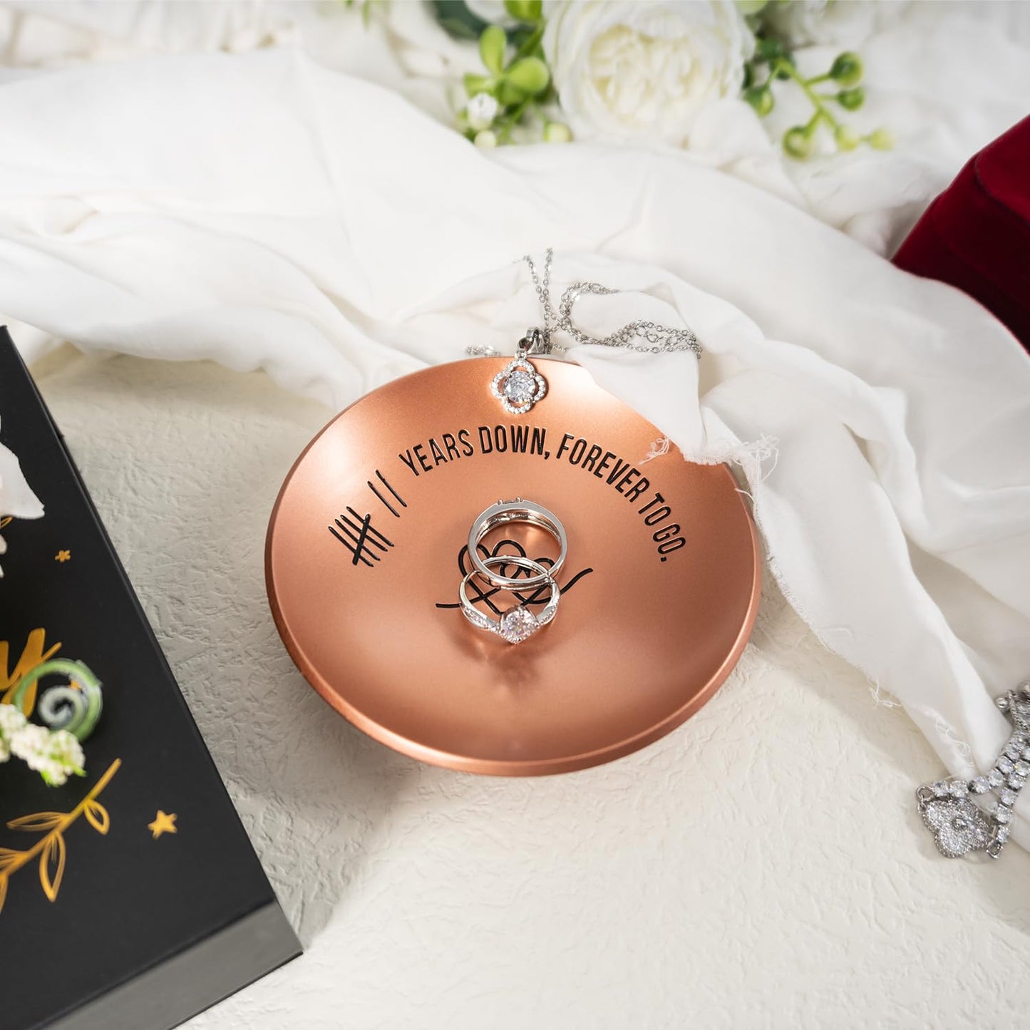 PuGez 7 Year Anniversary Copper Gifts for Her/Him, 7th Wedding Anniversary for Wife Husband, 4" Ring Holder Dish Jewelry Tray - Unique Decoration Ideas Copper Gift for Men Women Couple