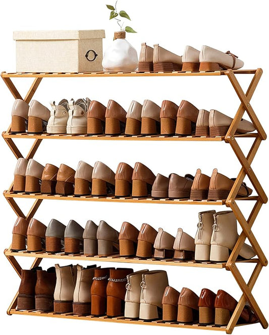 Choclaif Free Standing Shoe Racks for Closet, Shoe Shelf Bamboo Shoe Rack for Bedroom, Entryway Hallway Closet Living Room Organizerï¼5 Tierï¼