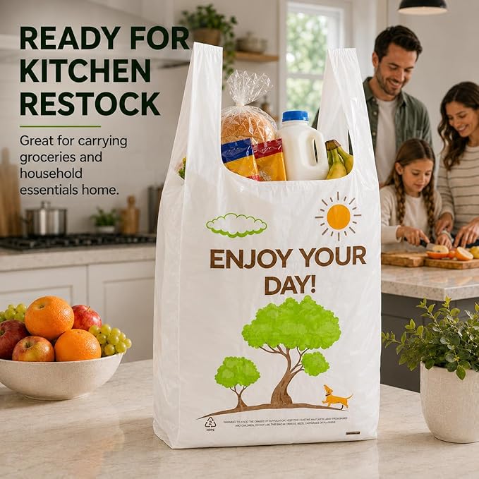 YoYoRain White Thank you T shirt bag, Grocery shopping bag Reusable and Disposable Supermarket Bag 11''x6''x21'' 150PCS