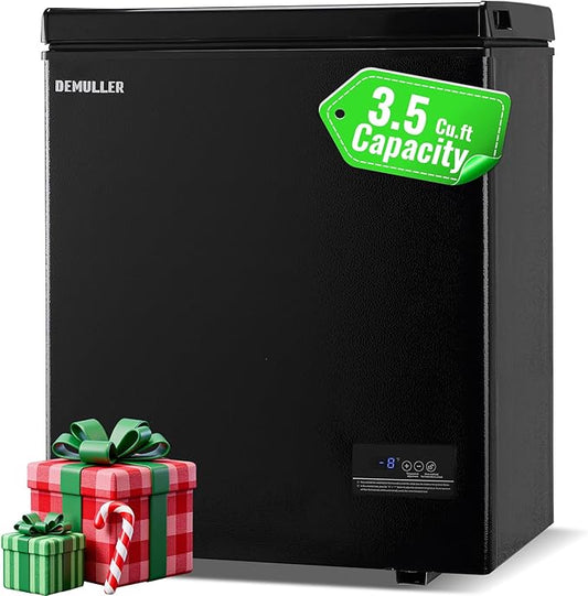 Small Chest Freezer with Electronic Panel, Accurate Temperature Display to 1 â, Black Deep Freezing Machine with 2 Removable Baskets, Compact Size for Any Space