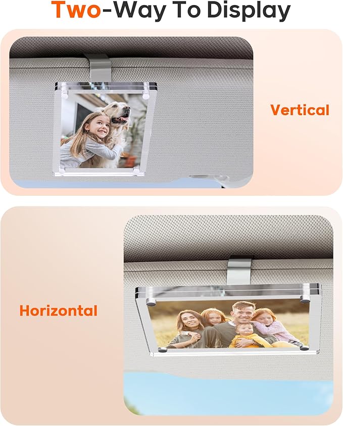 2Pcs Large Magnetic Car Visor Photo Holder - Strong Clip-On Frames for 3.5"x4.4" Photos - Durable Acrylic Visor Clip Photo Frame for Family & Pets - Secure Photo Car Visor Clip Accessories, Gift For Valentine‘s Day