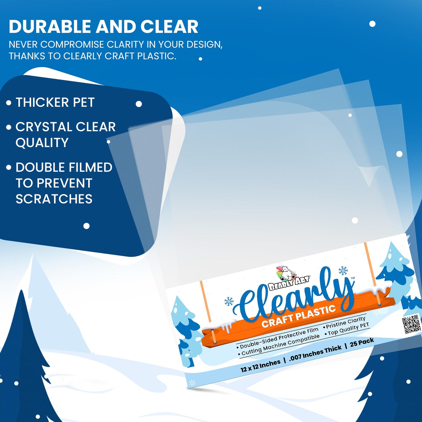 Bearly Art Clearly Craft Plastic - Crystal Clear Acetate Sheets for Crafts 12x12 - .007" - BPA Free - Compatible with Cricut and More - 25 Pack