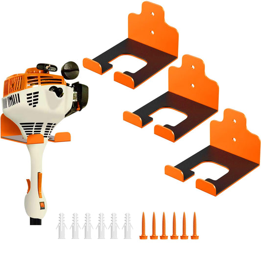 JNIHEEP Garage Organizer Trimmer Rack, Garden Power Tool Hanger Weed Whackers Holder Wall Mounted for Grass Trimmer, Hedge Trimmer, Garage Trimmer, Garden Tools,3 Pack(Orange)
