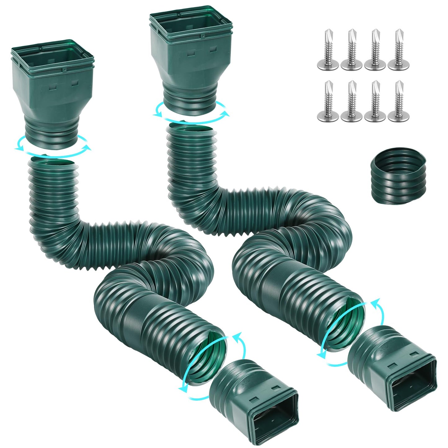 Gutterlix Flexible Gutter Downspout Extensions, Connectable Downspout Extender with 58"+ 67" Extendable Pipe, Thickened Down spout Drain Extension for Rainwater Drainage(2 Pack, Green)