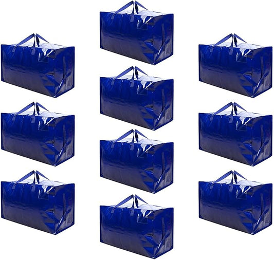 VENO 10 Pack Moving Bags and Large Christmas Decoration Storage Bins with lids. Alternative to Moving Boxes, Packing Supplies for College. Heavy Duty Totes (Blue, 10 Pack)