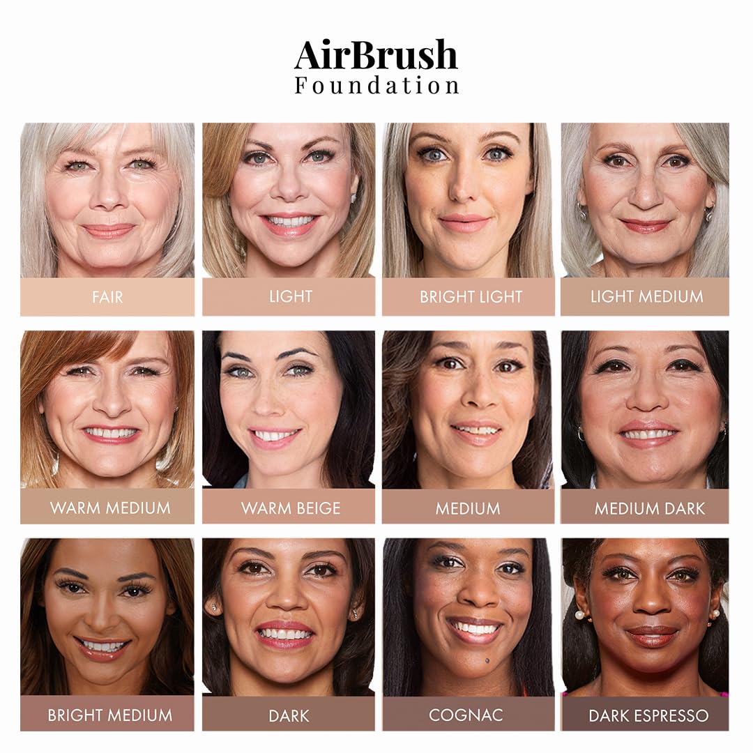 MagicMinerals AirBrush Foundation by Jerome Alexander – 2pc Set with Airbrush Foundation and Kabuki Brush - Spray Makeup with Anti-aging Ingredients for Smooth Radiant Skin - Light
