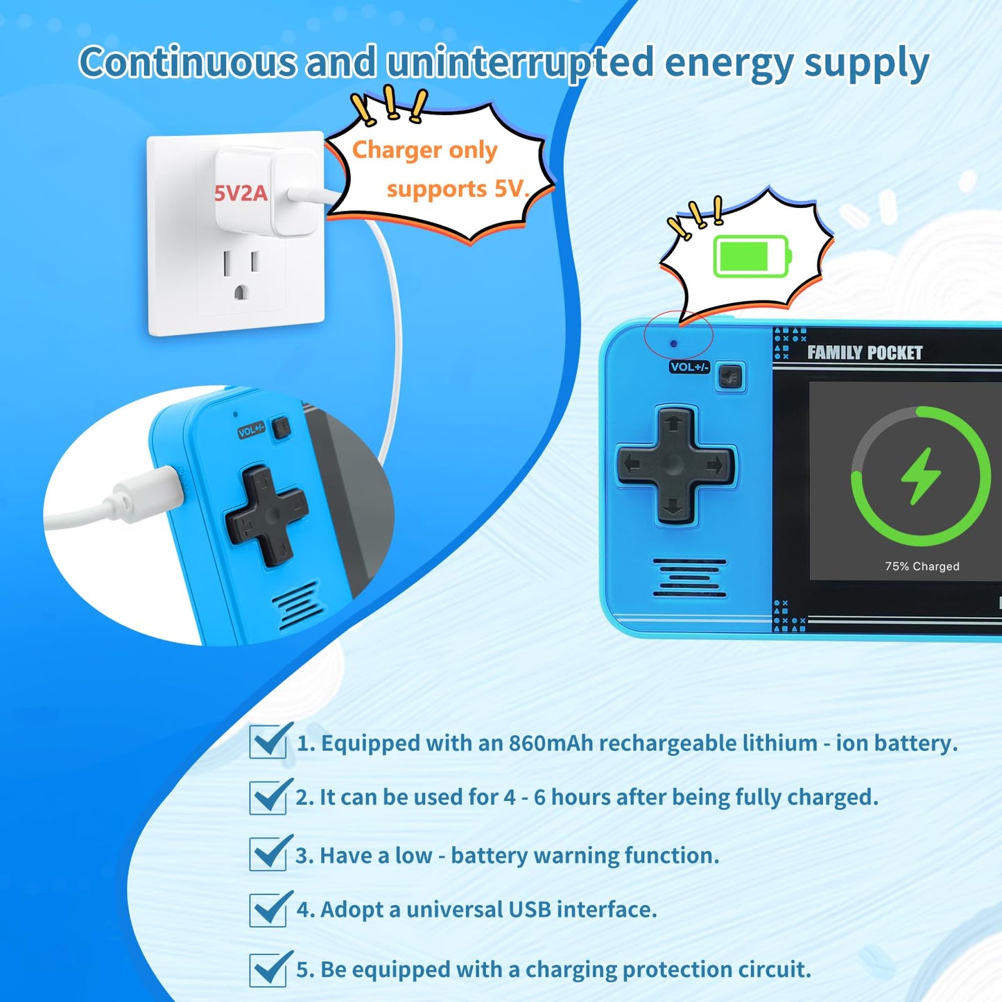 Handheld Game for Kids -Preloaded 220 Retro Video Games, Portable Gaming Player with Rechargeable Battery 3.0" LCD Screen, Mini Arcade Electronic Toy Gifts for Boys Girls (Blue)