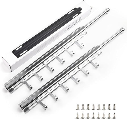 16.5" Valet Rod for Closet Pull Out With 6 Hooks Valet Rods for Closets (2Pack Silver) Closet Valet Rod Slide Out