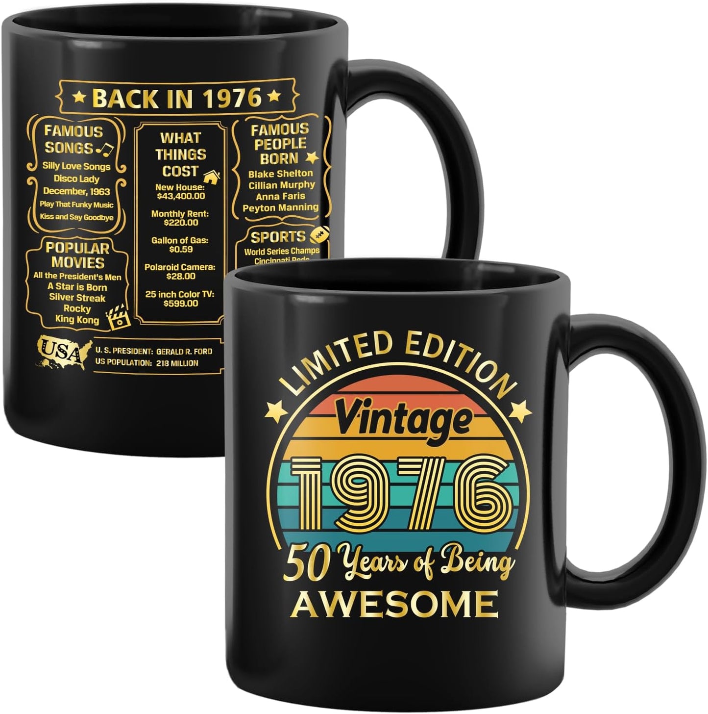 QUPT 50th Birthday Gifts for Women Men, 50th Birthday Gifts for Him, 1976 Birthday Gifts for Women Men, 50 Years Old Gifts, 1976 Birthday Gifts for Her Him, 50th Birthday Presents Coffee Mug
