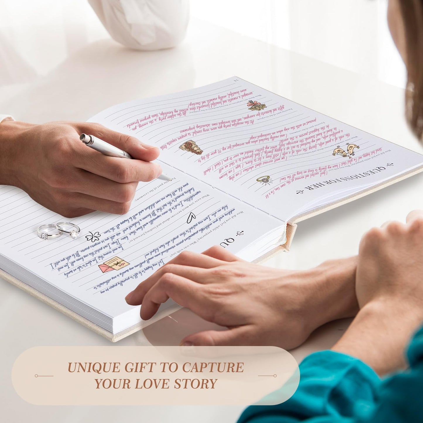 Lanpn Wedding Anniversary Journal - The Story of Us, Linen Dating 1st to 70th Couple Memory Book Wedding Scrapbook, 190 Pages Love Stories Notebook Marriage Newlywed Bridal Shower Gift, Beige