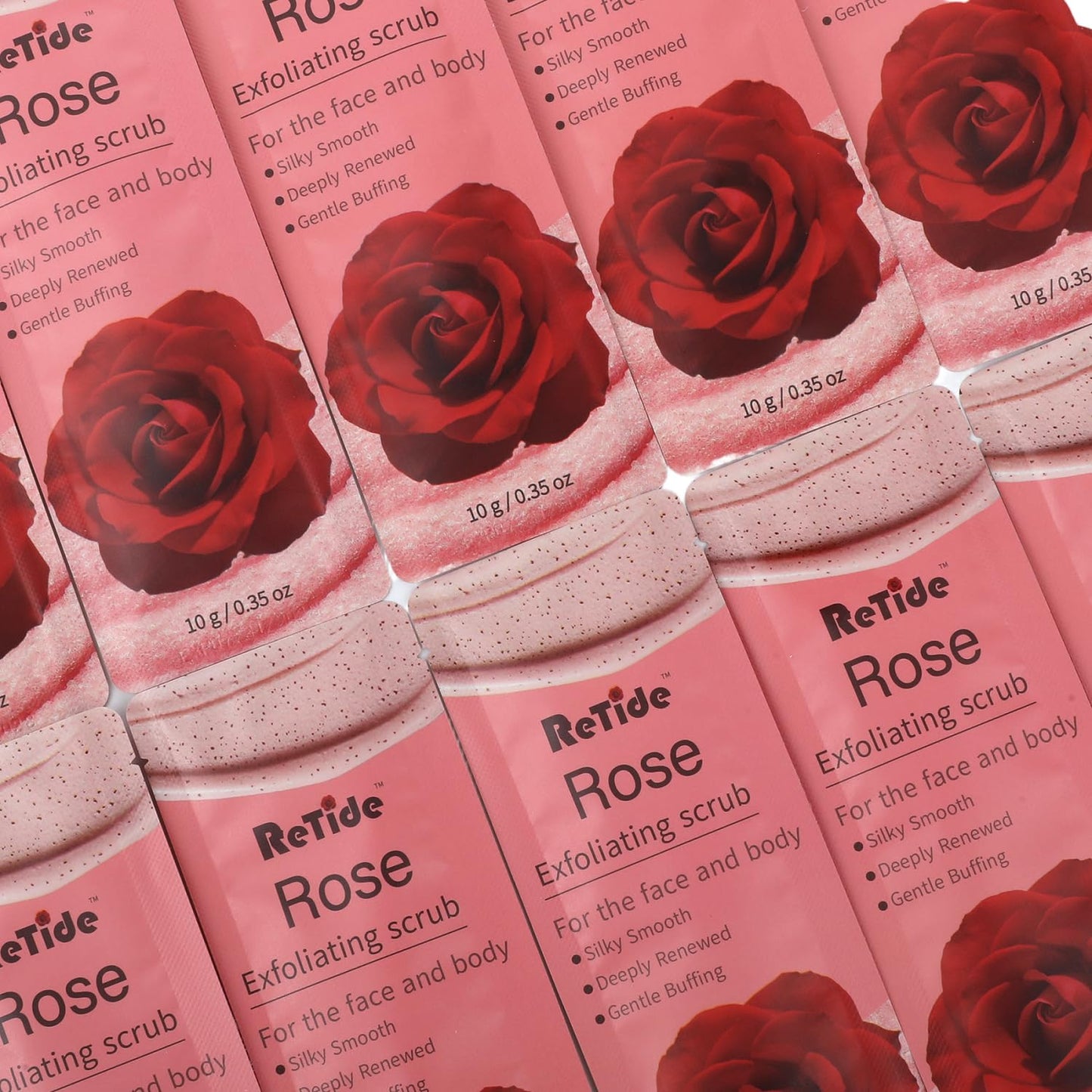 Rose Body Scrub Gift Set - 35 Packets & 2 Pcs Exfoliating Gloves,Exfoliating & Moisturizing Sugar Scrub for Face & Body, Self Care Gifts for Women