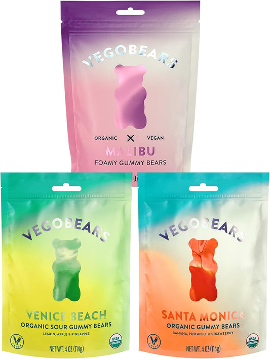 VegoBears Vegan Gummy Bears Variety Pack – Organic Gummy Bears, Vegan Gummies, Organic Candy, Vegan Candy, Gelatin-Free Gummies
