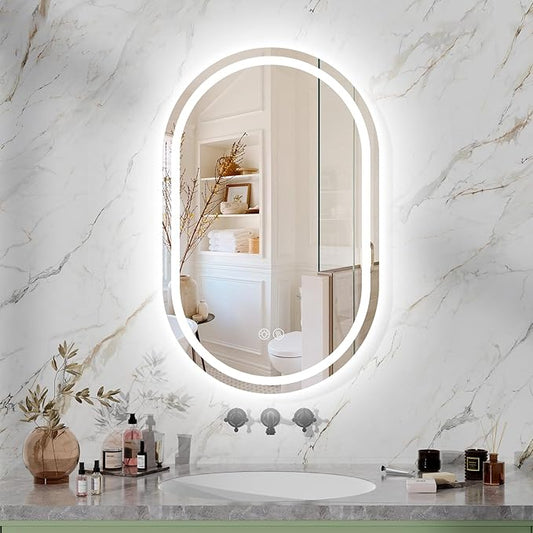 Oval LED Bathroom Vanity Mirror, 32x20 inch Mirror with Light, Smart Anti-Fog Waterproof Mirror with Memory Function Dimmable Lighted Mirror