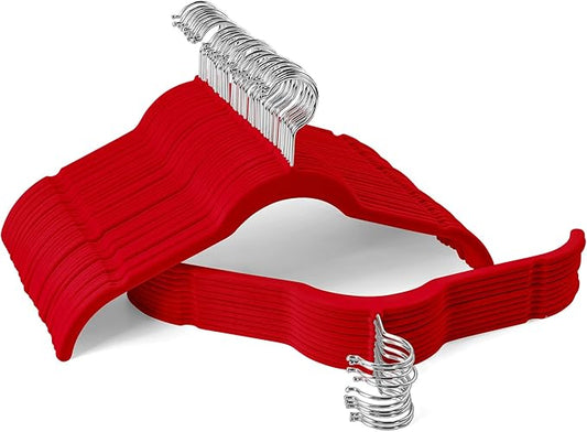 Velvet Hangers 50 Pack â Slim Non-Slip Flocked Hangers with 360Â° Swivel Hook, Space-Saving Closet Organizer for Dresses, Blouses, Coats(Red)