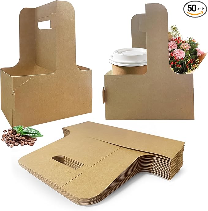 50 Pcs Coffee Drink Carrier with Handle(2 Cups or 4 Cups),Assemblable Drink Holder with Handle,Disposable Cup Holders for Drinks, Great for All Your Drink and Food Delivery,Coffee Carrier