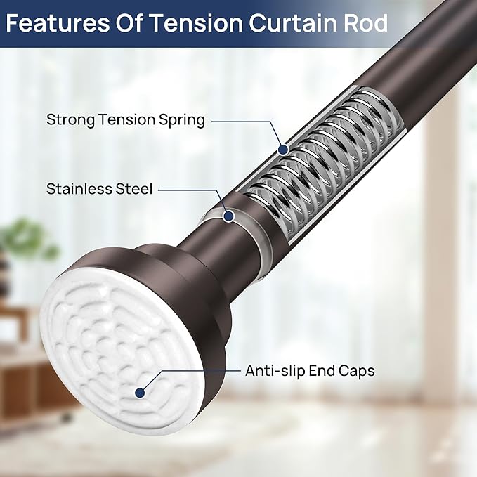 ENJOYBASICS 2 Pack Adjustable Spring Tension Curtain Rods 32 to 66 Inches, Stainless Steel Bronze Shower Rod No Drilling for Window, Bathroom, Closet, Room Divider, 7/8" Diameter