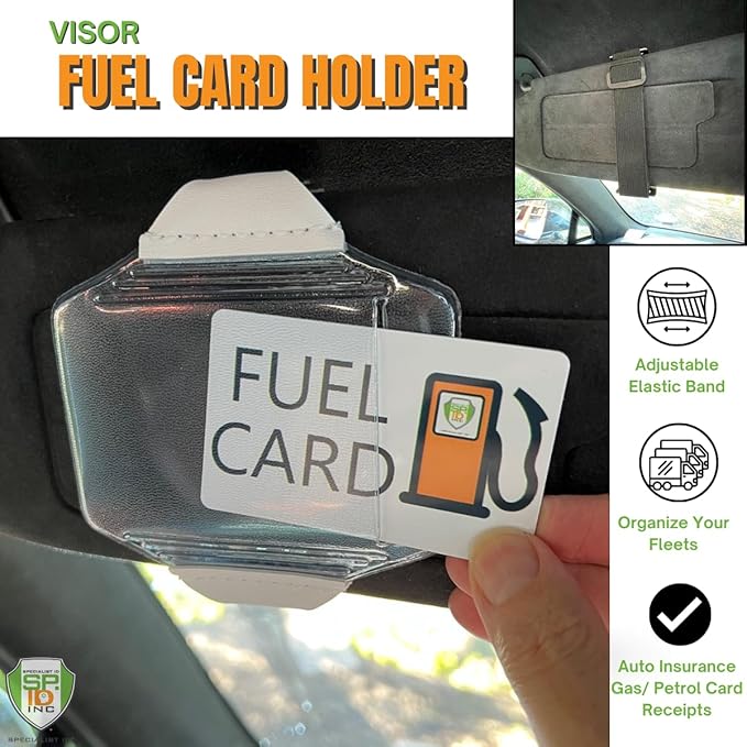Heavy Duty Visor Fuel Card Holder with Clear Vinyl Pocket - Truck & Car Accessories for Interior - Drivers License, Auto Insurance Card & Fleet Vehicle Gas Log Storage by Specialist ID (Black)