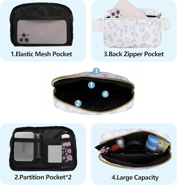 VOROLO Fanny Pack For Women And Men Crossbody Bag Belt Bag with Adjustable Strap Graduation Gifts Leopard white