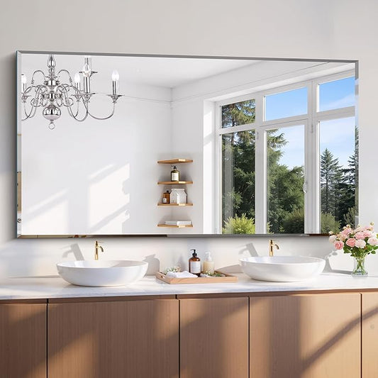 CILIBER Large Beveled Mirror, 30x55 Frameless Beveled Bathroom Mirrors for Over Sink, Upgraded Shatterproof Beveled Frameless Vanity Mirror for Bathroom,Bedroom,Living Room and Entryway