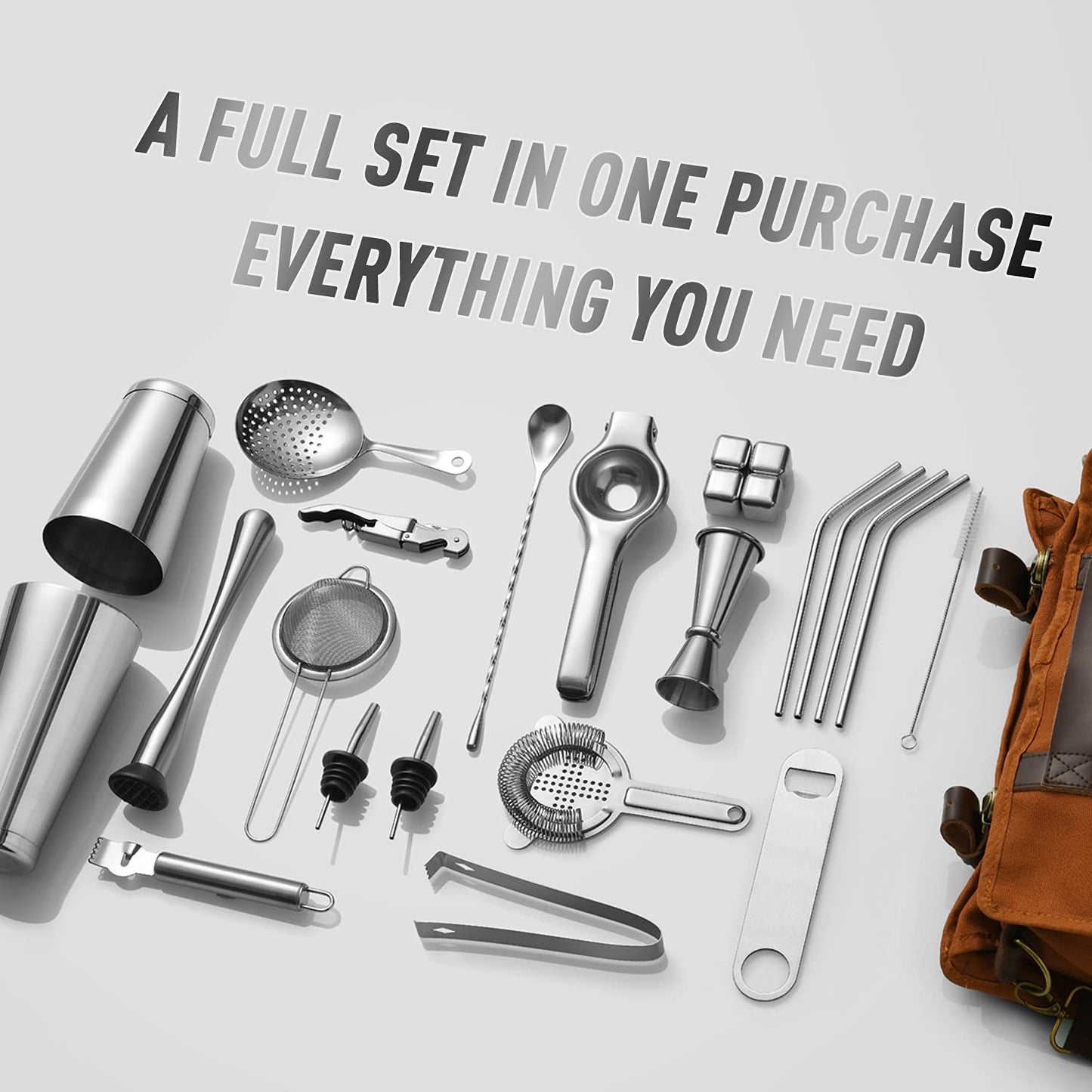 Bartender Kit Gift for New Bartender | Professional 25-Piece mixology Bartender kit with Portable Travel Kit Bag | Bar Set Cocktail Shaker Set for Home Cocktail Making, Work, Parties, Camping